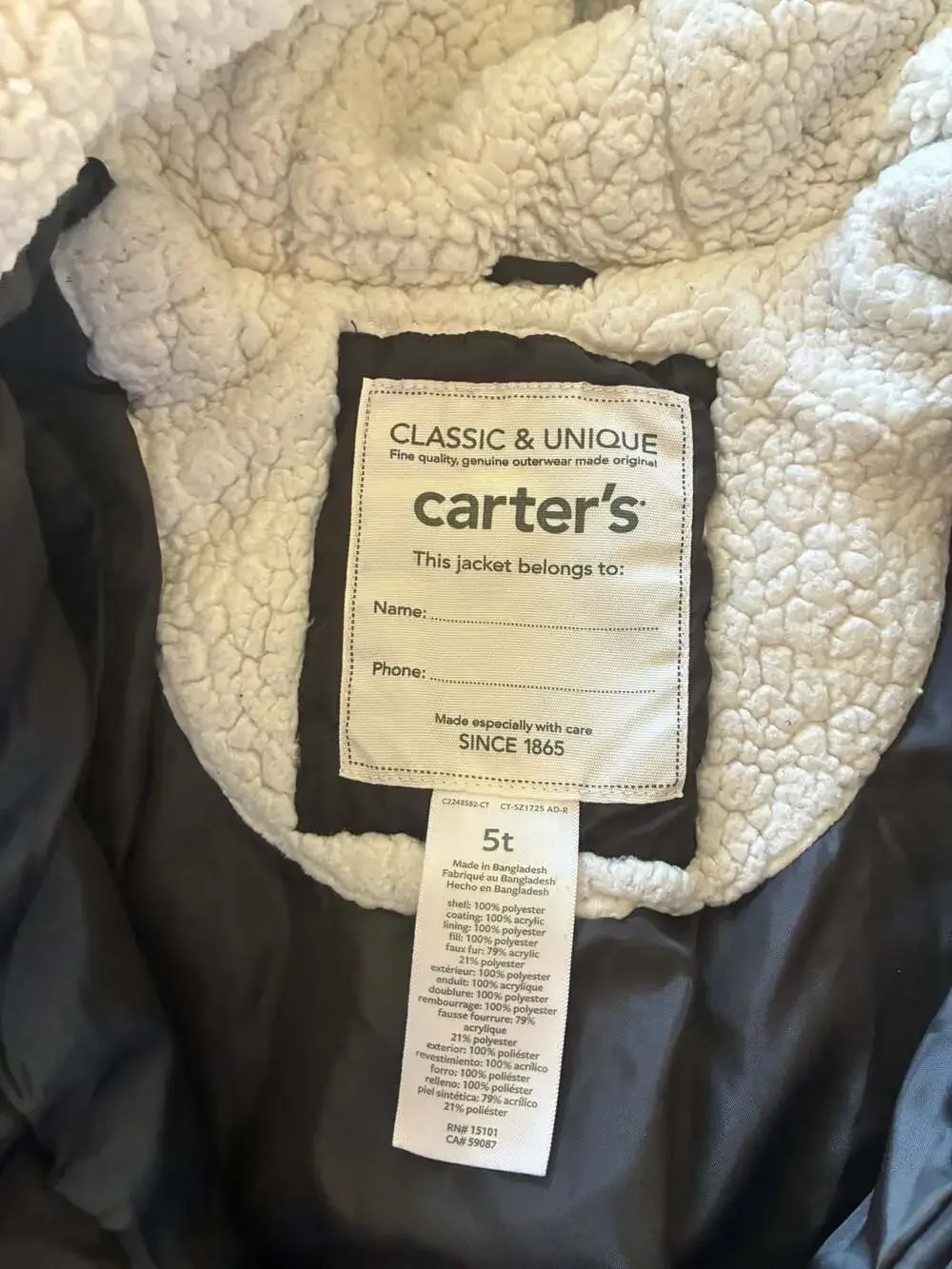 Carter's Colorblock Puffer Winter Jacket with Faux Fur Hood 5T